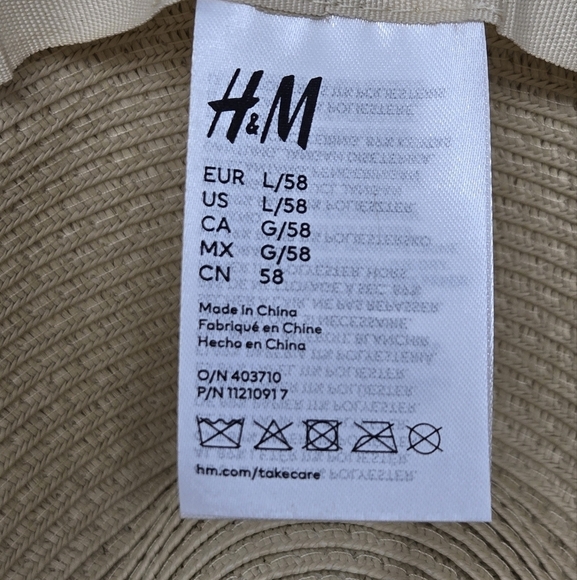 H&M NATURAL PAPER STRAW CREAM FEDORA DUSTY ROSE PINK RIBBON BAND WOMEN LARGE 58 - Picture 11 of 12
